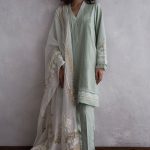 Mint green Pakistani 3 piece pleated dress by Nida Azwer event wear collection 2018 (1)