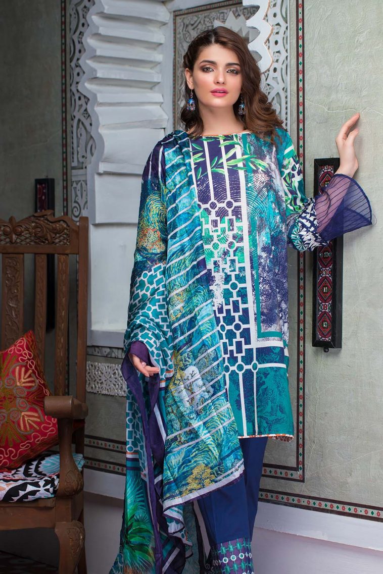 Stylish and uber chic Blue colored three piece stitched Lawn dress by Bonanza Eid Clothes in Sydney