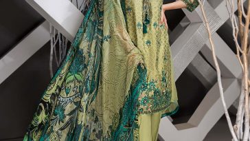 Stylish green chiffon dress by Eden robe Pakistani eid dresses