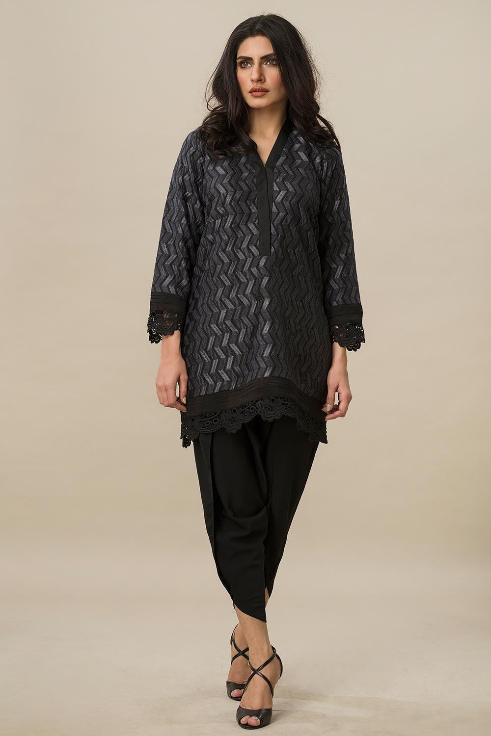 This dress in black cotton net is available online for sale Nida Azwer pret collection 2018