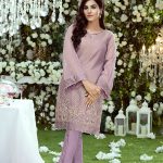 Beautiful purple Gold weave cotton net 2 piece stitched dress by Nida Azwer stitched pret 2018