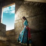 Blue floral shanghai fabric lehenga by Sanober Azfar modern bridal dresses