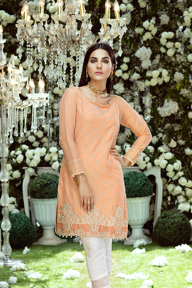 Light Peach Unstitched Pakistani Party Dress by Gulaal Clothing