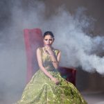 Buy this ravishing and stylish green silk lehanga choli by Sanober Azfar dresses in Dubai