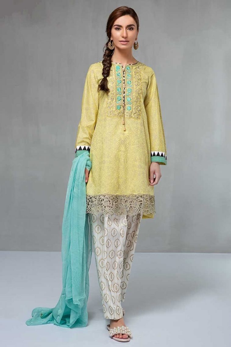 Maria B Yellow Unstitched Pakistani Semi Formal Dress – Buy in UK
