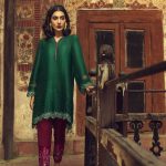 A beautiful green silk Pakistani party dress by Ammara Khan