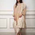 Beautiful cream Pakistani semi formal dress by Misha Lakhani online