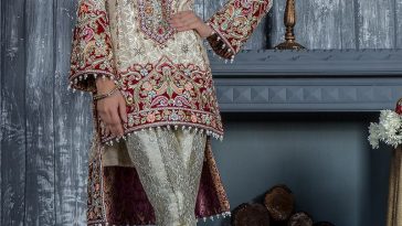 Beautiful embellished off-white Pakistani dress online by Annus Abrar