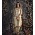 Beautiful pure raw silk off white embellished Pakistani semi formal dress by Umsha