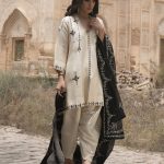 Black and off white three piece Pakistani silk dress by Misha Lakhani