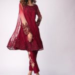 Elegant and stylish adorned Pakistani semi formal dress by Mina Hasan