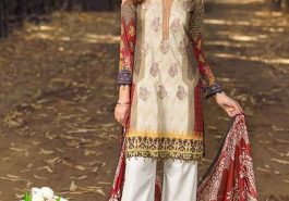 Elegant cream printed and embroidered Pakistani dress online by Sifona