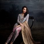Ravishing grey and pink Silk Pakistani engagement dress by Ammara Khan