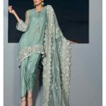 Stylish green three piece Pakistani formal dress by Cartes by Pasho