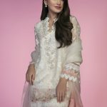 White three piece Pakistani embroidery dress by Mina Hasan