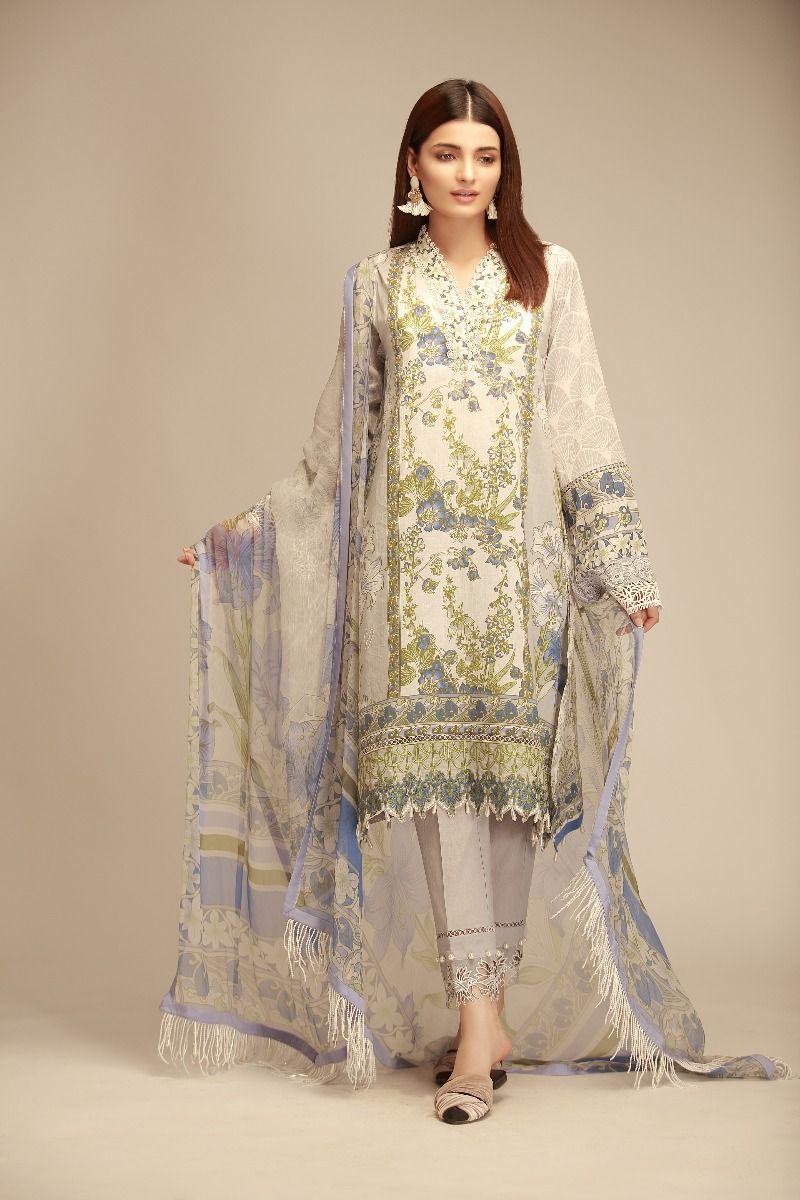 Embroidered Unstitched Suit with Chiffon Dupatta